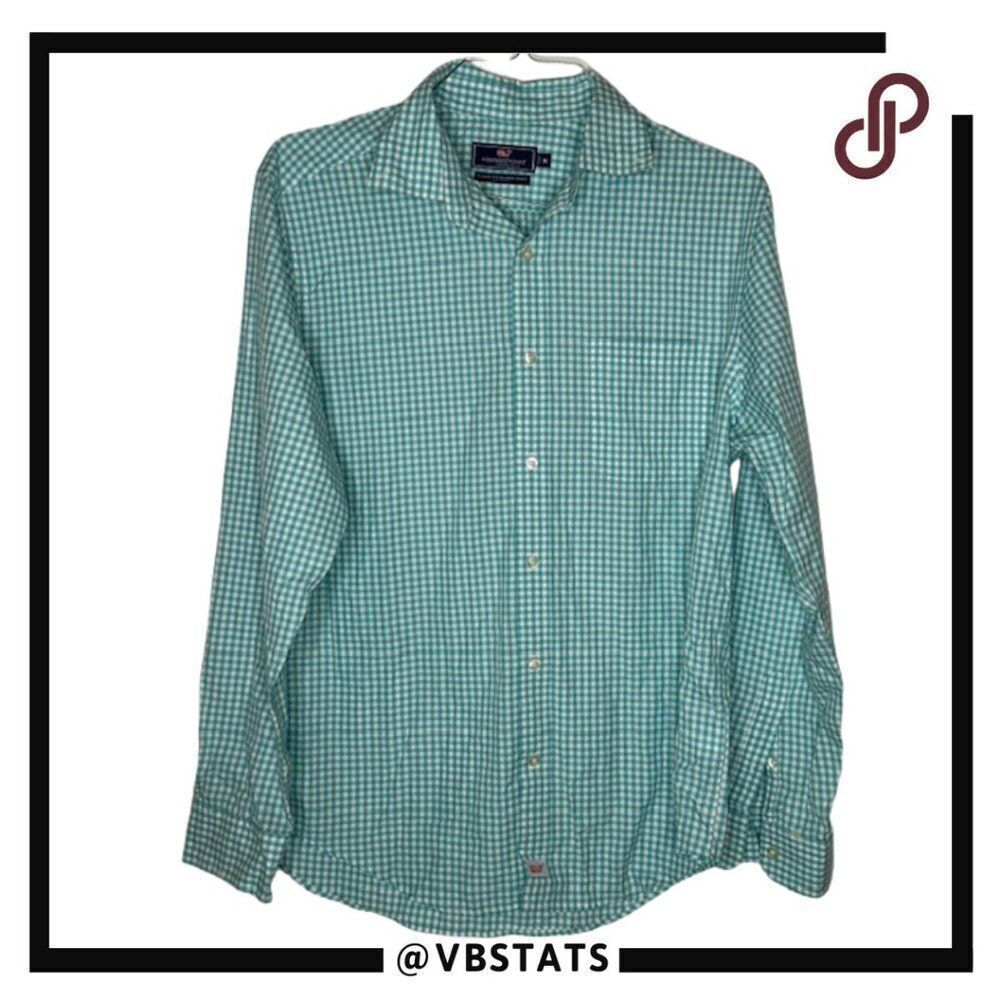 Vineyard Vines Classic Fit Murray Shirt Size Medium Misty Teal and White Gingham